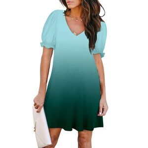 Cute Puff Sleeve Gradient Tshirt Dress, LARGE, 8M-146D017